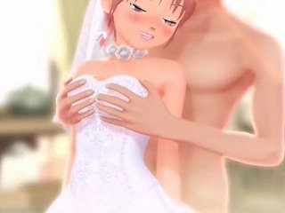 Unsophisticated anime bride fingered round orgasm